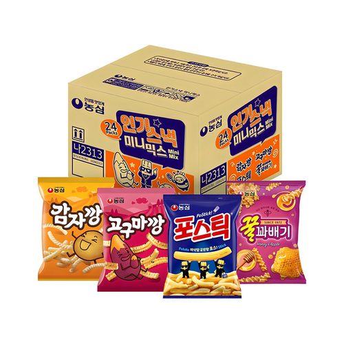 ★농심★ 인기스낵 미니믹스, 꿀꽈배기 6p + 포스틱 6p + 감자깡 6p + 고구마깡 6p, 1세트