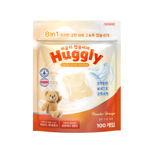 ★허글리★ 8IN1 딥 클린 초고농축 캡슐 세탁세제 파우더브리즈 향, 1개, 100개입