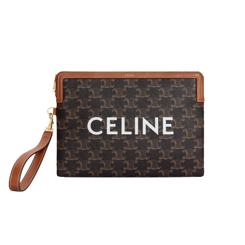 ★CELINE★ 스몰 스트랩 파우치 - CELINE 프린트 트리옹프 캔버스 탠